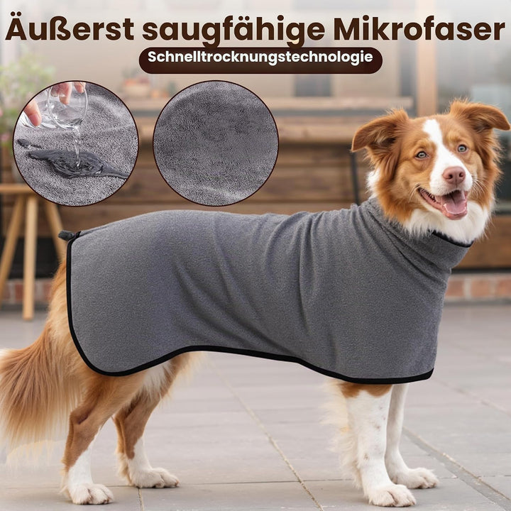 HezzLuv Bademantel für Hunde, Hundebademantel aus Mikrofaser für Mittlere Und Grosse Hunde Grau Bade