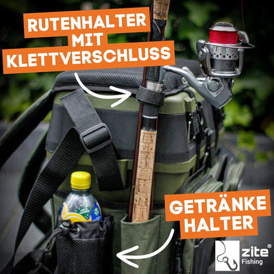 Zite Fishing Multi Angel-Koffer-Rucksack & Sitz-Kiepe in 1 - Inklusive 4 Tackle-Boxen für Angelzubeh