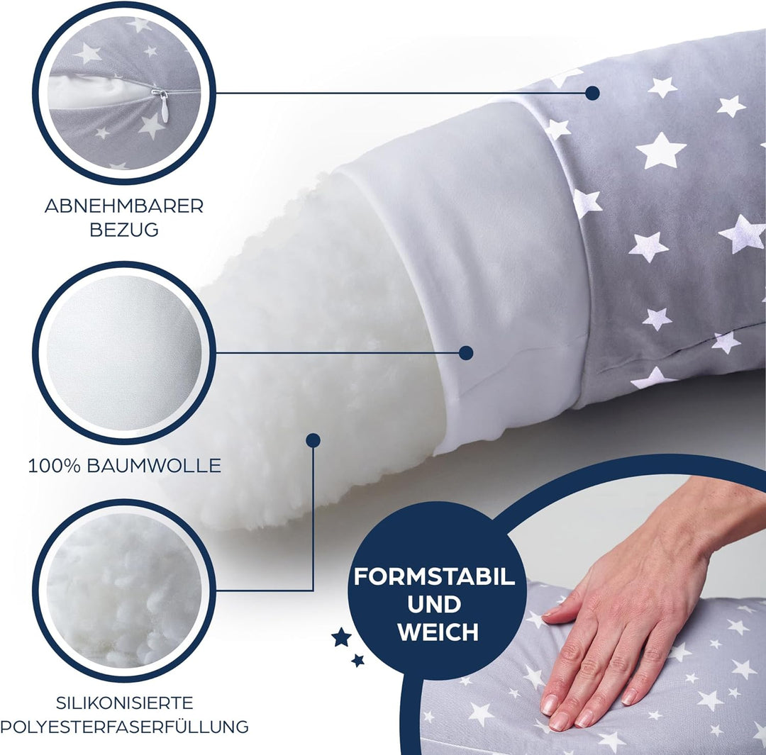 Niimo XXL Schwangerschaftskissen & Stillkissen - Seitenschläferkissen mit Bezug aus 100% Baumwolle,
