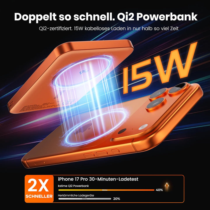 Magnetische Powerbank 10000 mAh, 14 mm ultradünnes Titan-Design, PD20W, kabelloses tragbares Ladeger