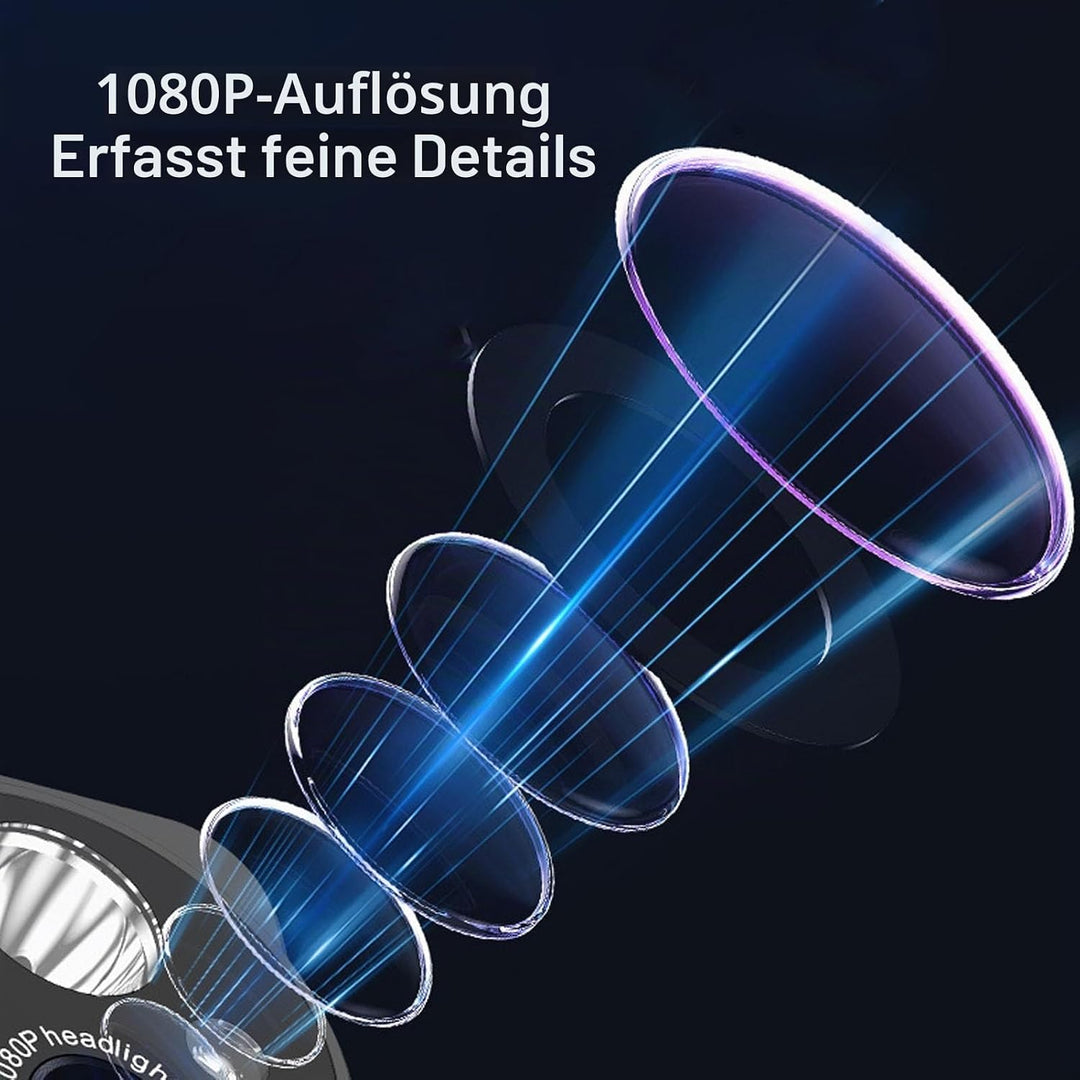 Am Kopf montierte Kamera 1080P - Verstellbare Stirnkamera mit LED Scheinwerfer, 45° Beleuchtungswink
