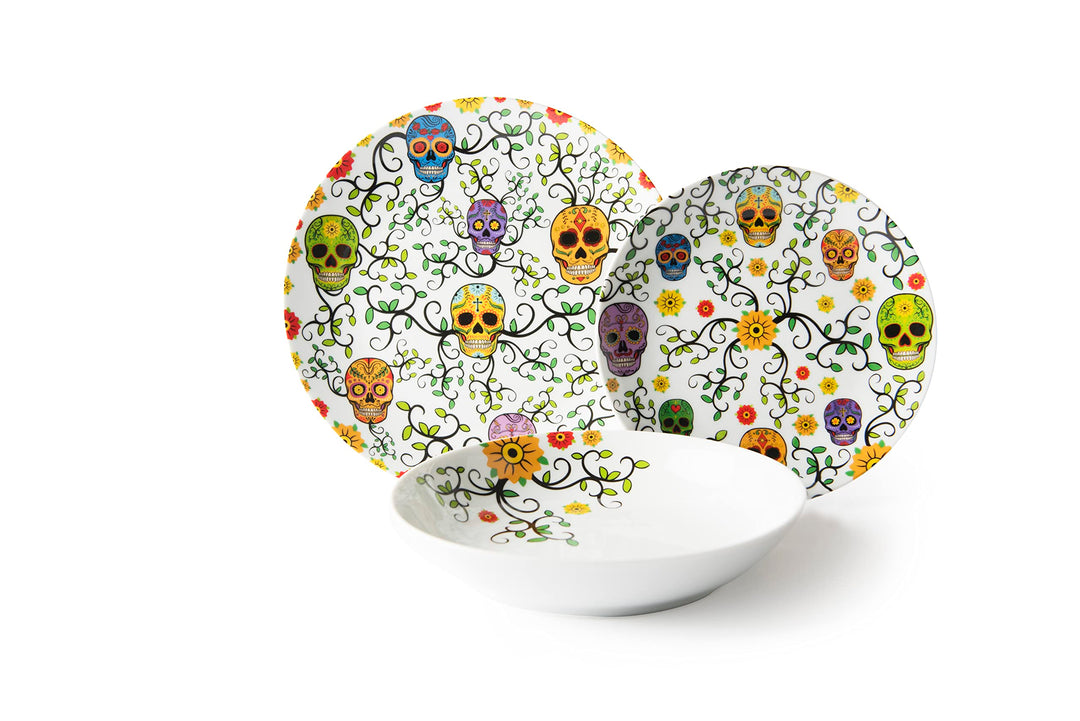 Excelsa Calavera Tellerservice 18 Stück, Porzellan Weiss