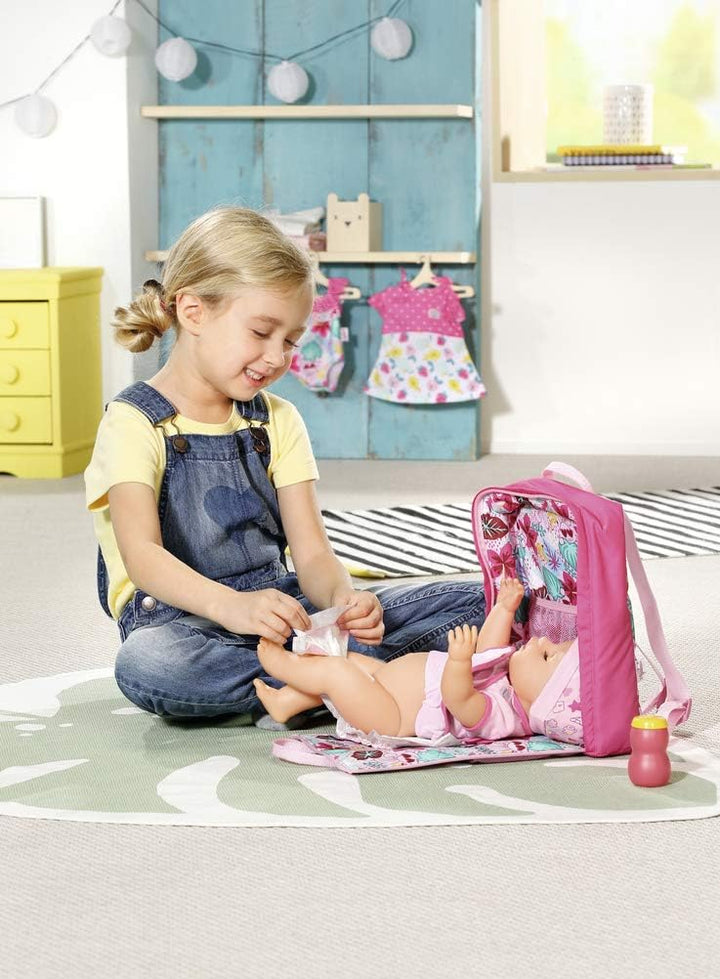 BABY born Holiday Wickelrucksack, Puppenwickeltasche in pink inkl. 1 Windel und Puderdose, 829233 Za