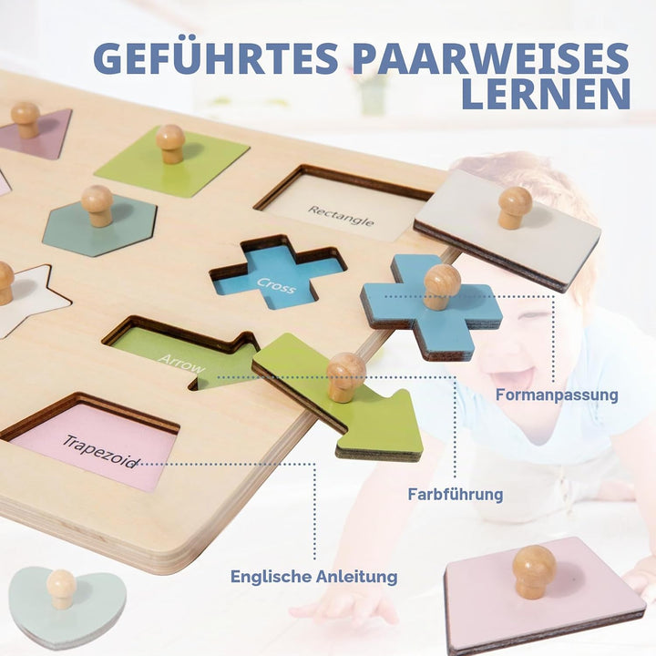 Adena Montessori Holzpuzzle für Babys 12–24 Monate,Formsortierer für Kleinkinder ab 1–3 Jahre – Farb