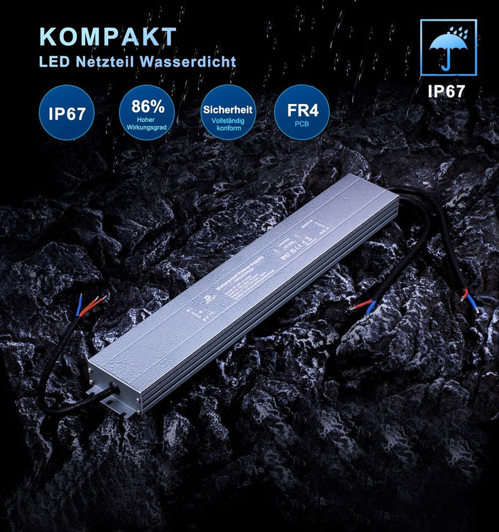 DUSKTEC LED Trafo 12V 300W Transformator IP67, Wasserdicht LED Netzteil Treiber AC 230V auf DC 12 Vo