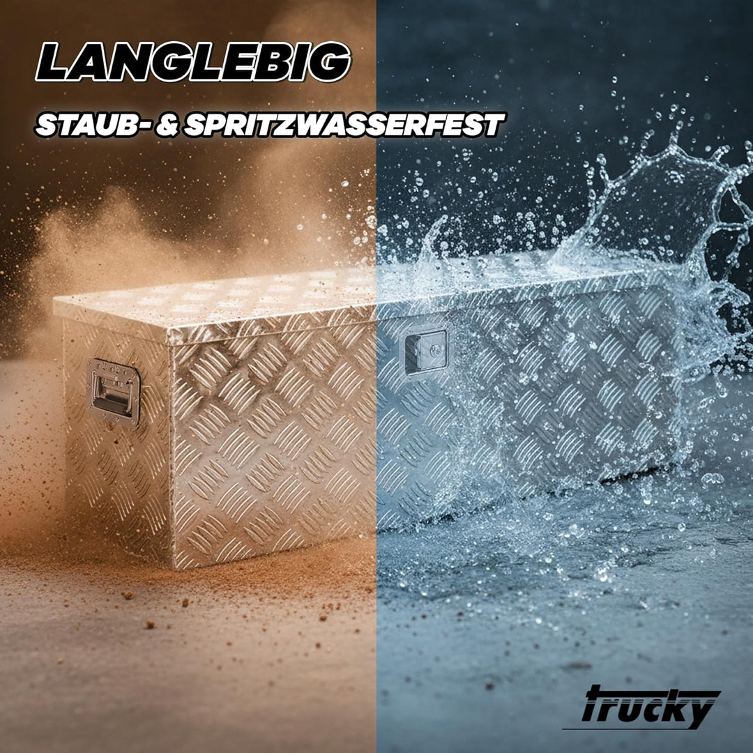 Trucky Truckbox aus Aluminium, Modell D160, 109 x 40 x 38 cm, Abschliessbar, Robustes Riffelblech, i