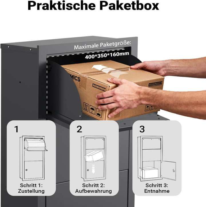 XPOtool Paketkasten Anthrazit 470 x 220 x 870 mm, Paketbox Zuhause, Private Paketannahme passend für