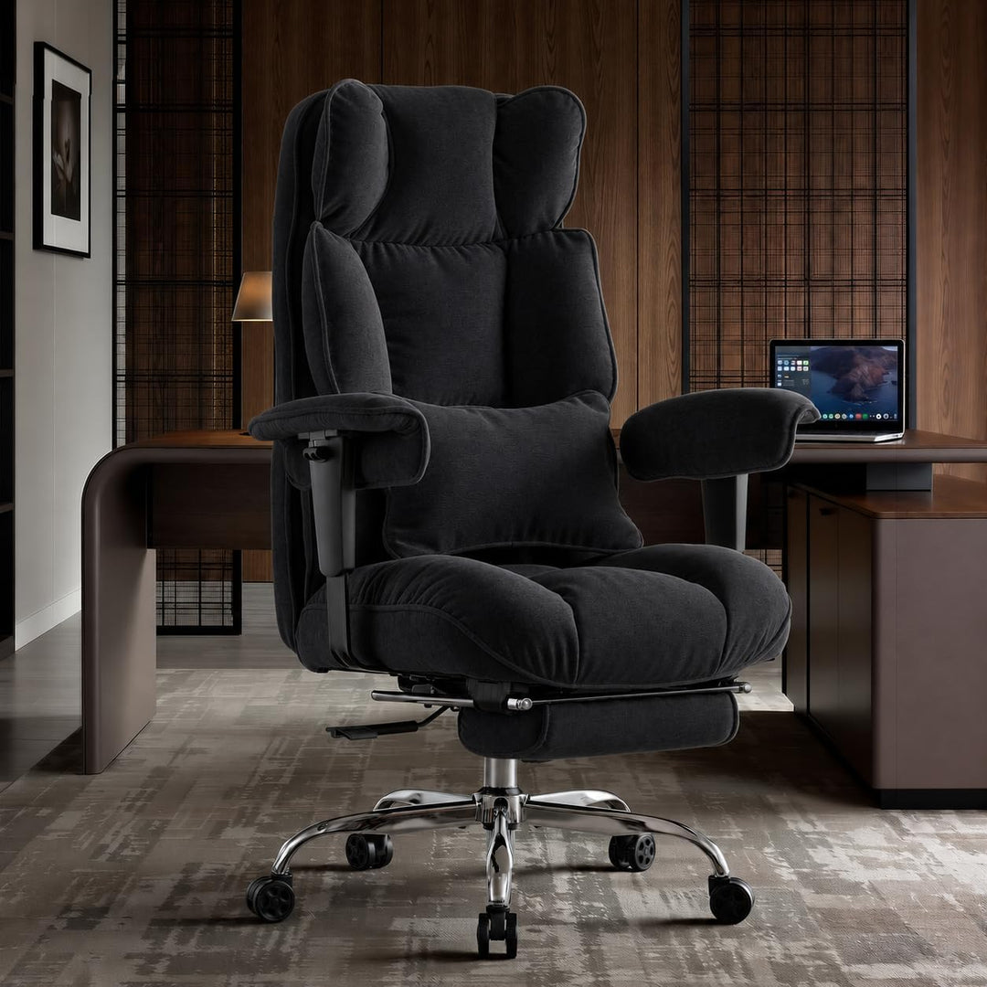 Efomao XXL Bürostuhl bis 200 kg, Schwerlast Stoff Chefsessel mit Fussstütze, Ergonomischer Computers