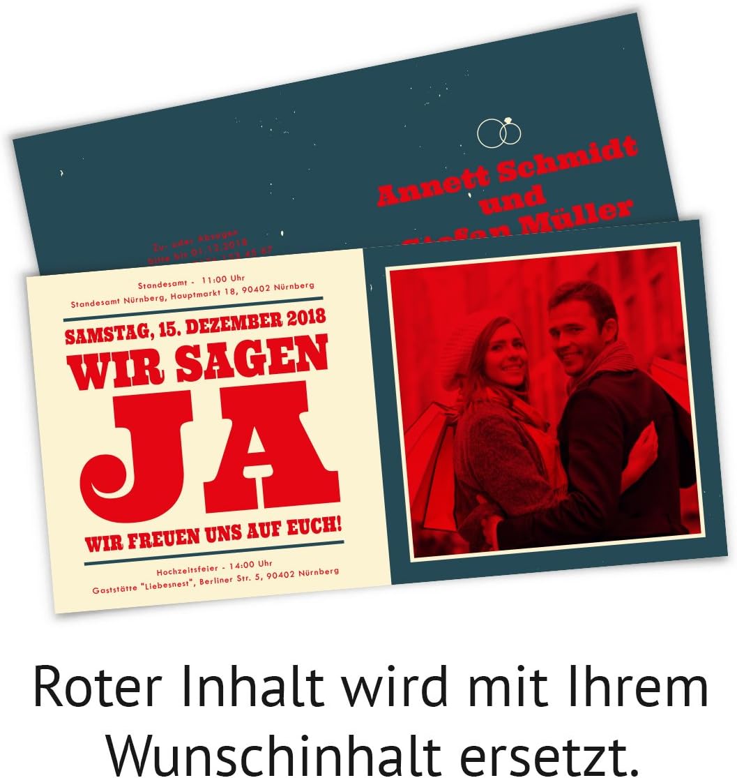 60 x Hochzeitseinladungen moderne Hochzeit Einladungskarten individuell - Liebesglück, 60