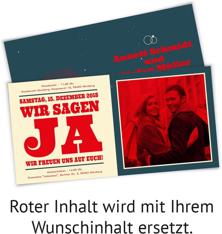 60 x Hochzeitseinladungen moderne Hochzeit Einladungskarten individuell - Liebesglück, 60