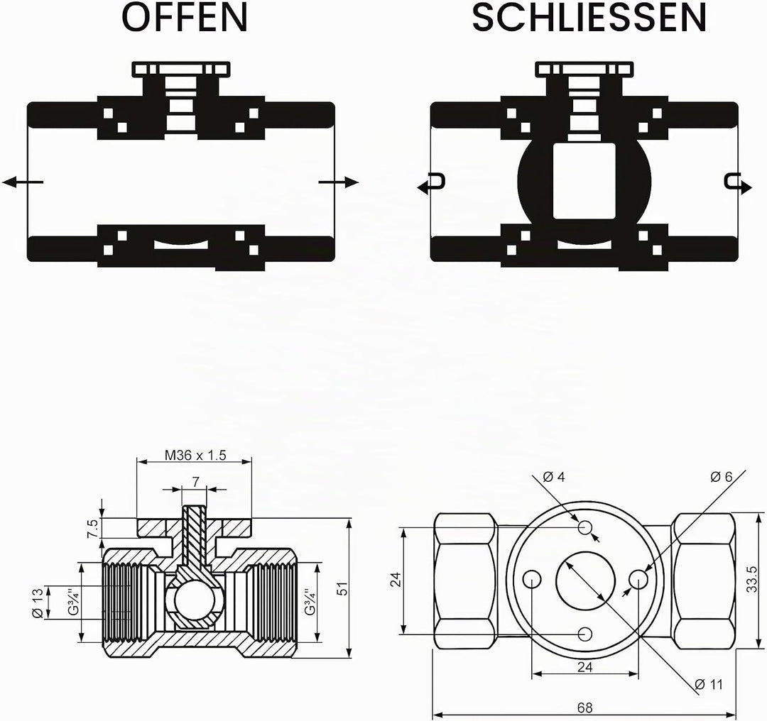 2-Wege Zonenventil Zweiwegeventil Absperr Umschalt Kugelventil 230VAC DN20 26.9mm