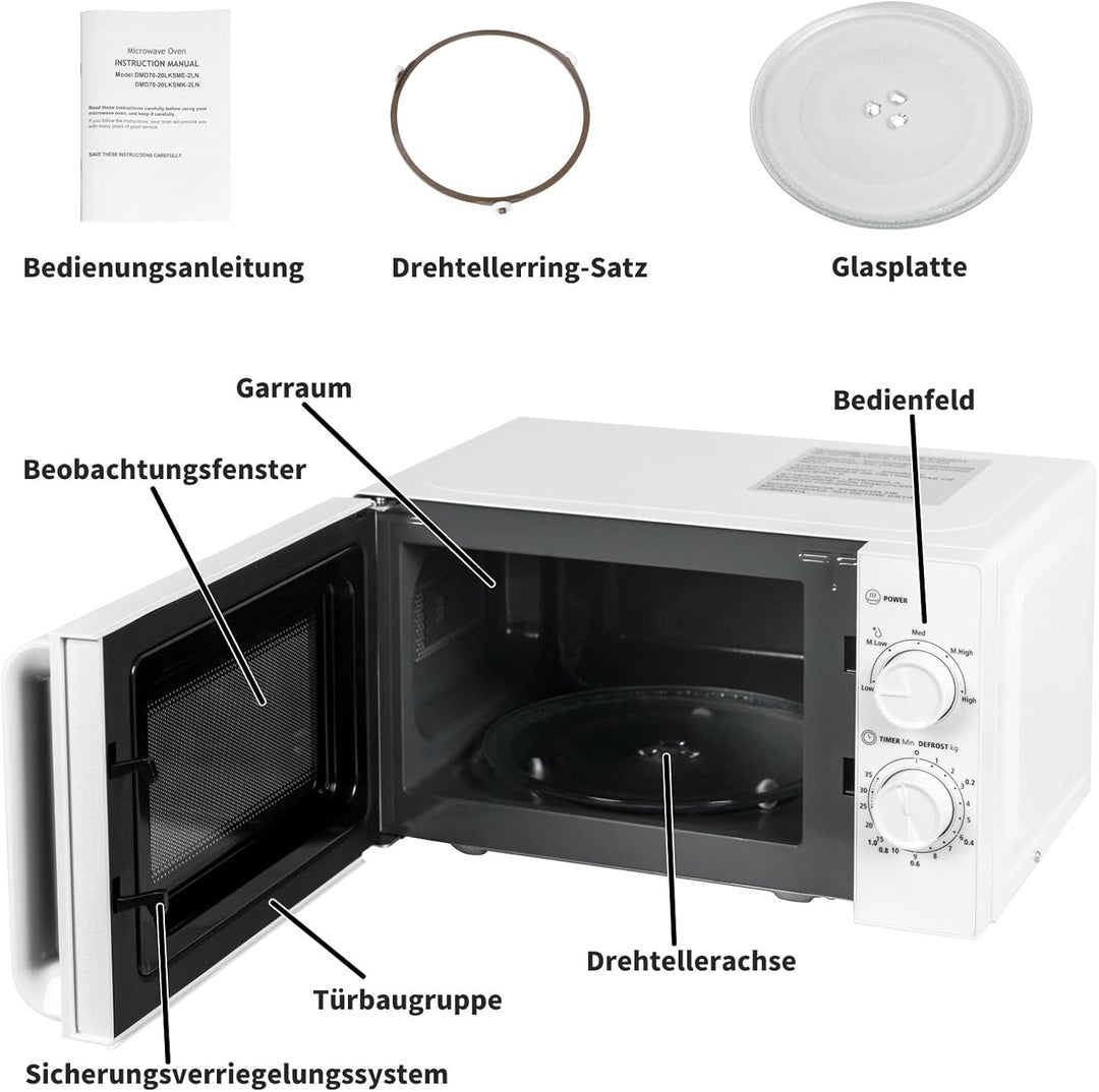 Smad Solo-Mikrowelle 20L, 700W, Mikrowelle Klein, 5 Leistungsstufen, Auftaufunktion nach Zeit/Gewich