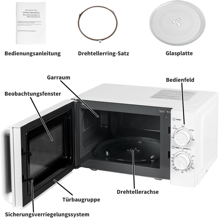Smad Solo-Mikrowelle 20L, 700W, Mikrowelle Klein, 5 Leistungsstufen, Auftaufunktion nach Zeit/Gewich