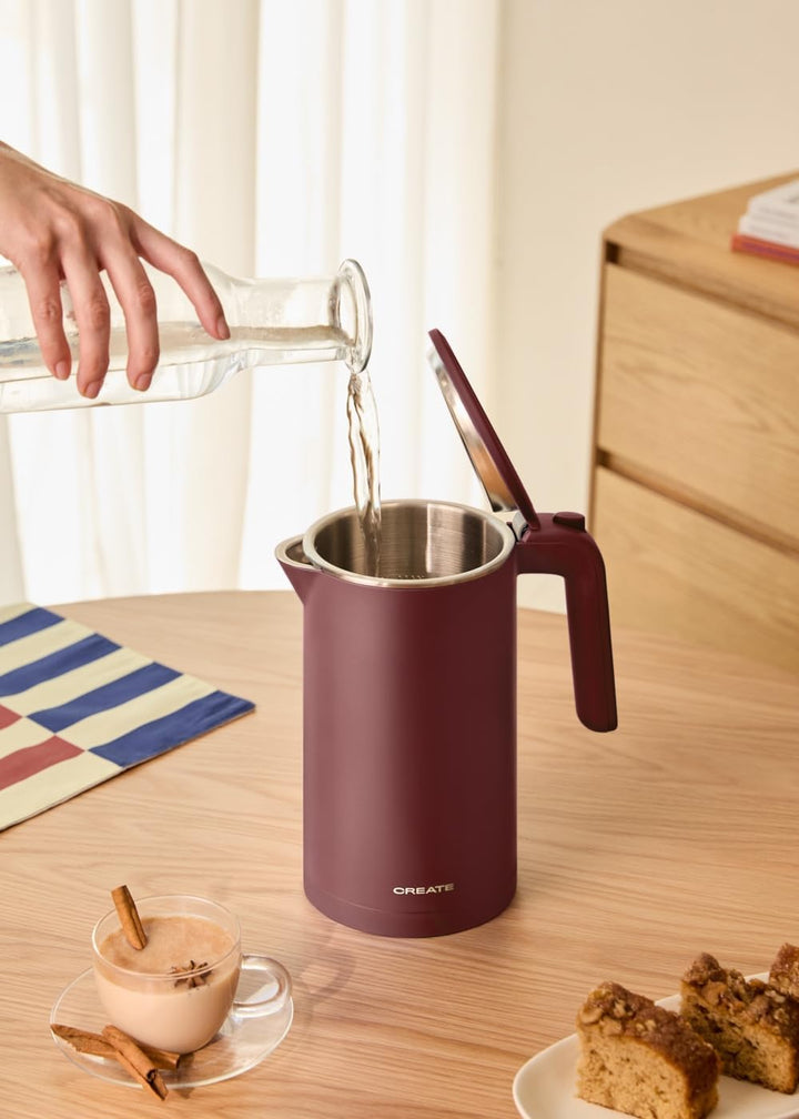 CREATE/KETTLE STUDIO PRO/Elektrischer Wasserkocher 1L Burgunderrot/Temperaturregelung, Warmhaltefunk