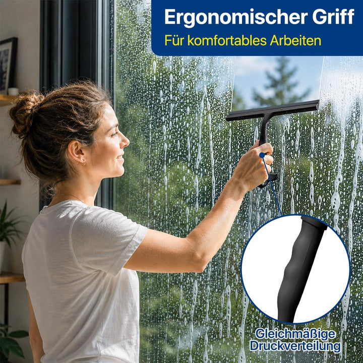Zindoo Duschabzieher Schwarz Silikon 25 cm mit Haken für Dusche & Glas | Streifenfrei, Vollsilikon s