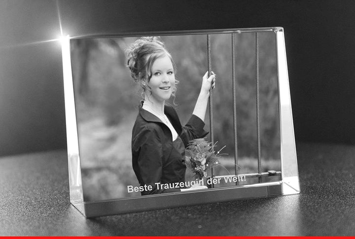 VIP-LASER 2D GRAVUR Glas Kristall Flachglas selbststehend Querformat mit einem Foto Deiner besten Fr