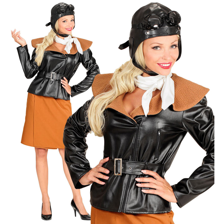 "RETRO AVIATOR GIRL" (jacket, skirt, scarf, hat) - (S), S