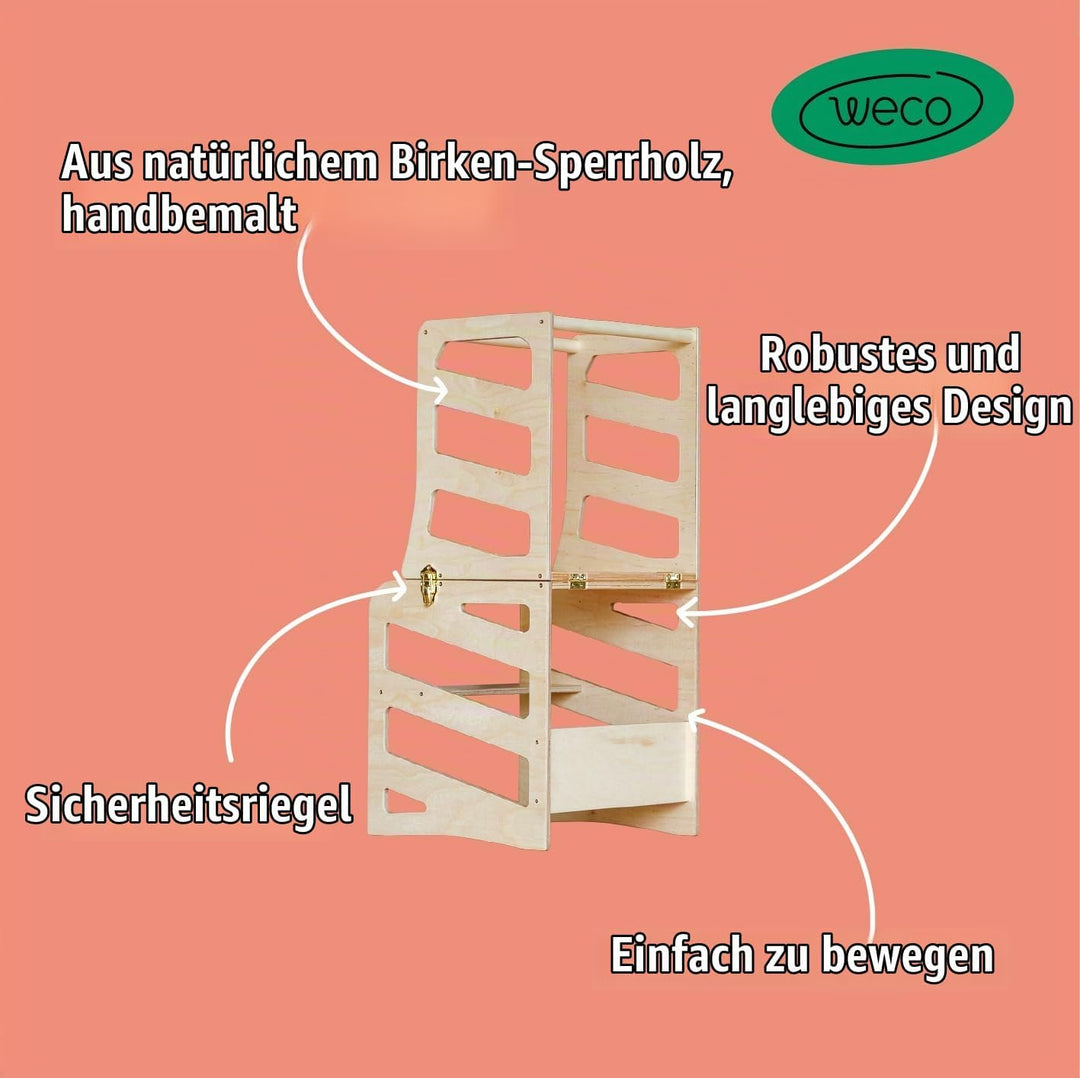 Weco Kinder-Lernturm 3 in 1 Streifendesign mit Rutsche Schreibtisch Rutsche Montessori Möbel Küchenh