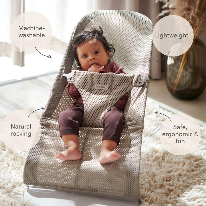 BabyBjörn Babywippe Bliss, Netzstoff, Grau-Beige Grau-Beige Netzstoff, Grau-Beige Netzstoff