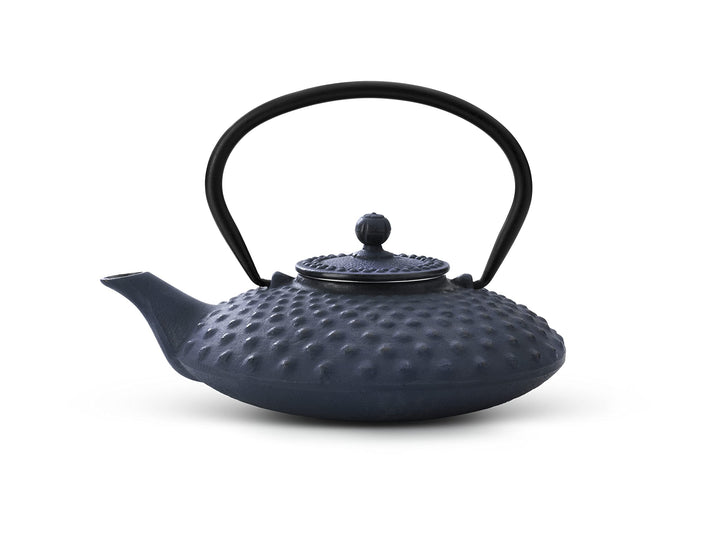 Bredemeijer Flache Blaue gusseiserne Teekanne 0.8 Liter Xilin mit Edelstahlfilter Einzelbett, Einzel