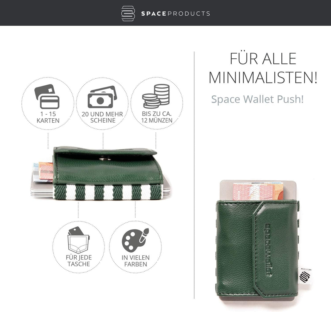 Space Products ® Mini Geldbörse grün-gestreift I Sehr kleines Echtleder Wallet/Portemonnaie mit Münz