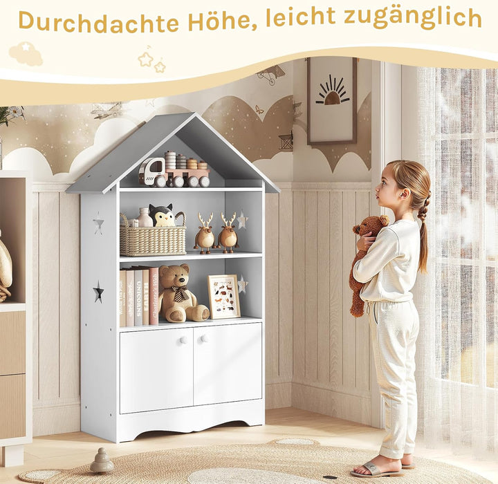 WOLTU Kinderregal Spielzeugregal mit Abschliessbarer Tür, 3 Regale Bücherregal für Kinder, Mehrzweck