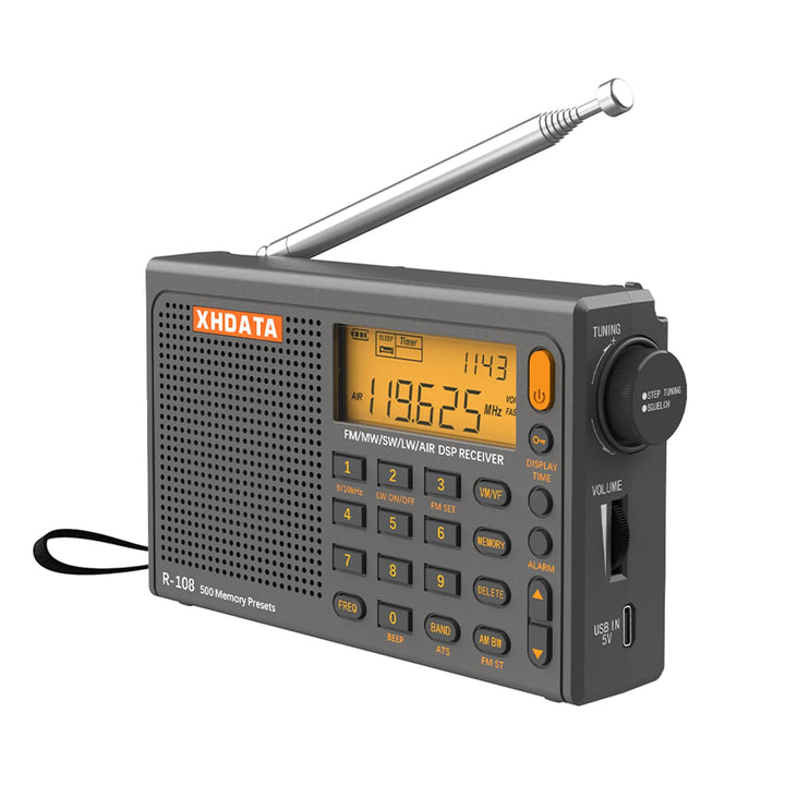 XHDATA R-108 Kleines Tragbare Radios Wiederaufladbares Batterieradio UKW FM AM SW Airband Radio welt