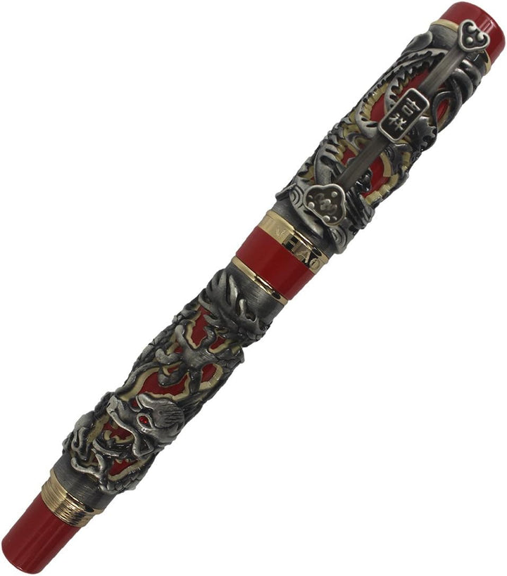 Sammler Luxus Geschnitzten Drachen Und Phoenix Rollerball - Antikes Silber & Rot, Antikes Silber & R