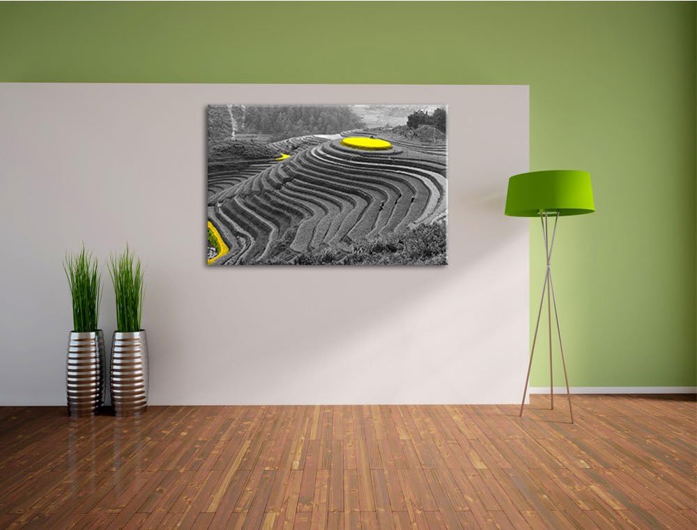 schöne chinesische Reisplantagen schwarz/weiss Format: 100x70 auf Leinwand, XXL riesige Bilder ferti