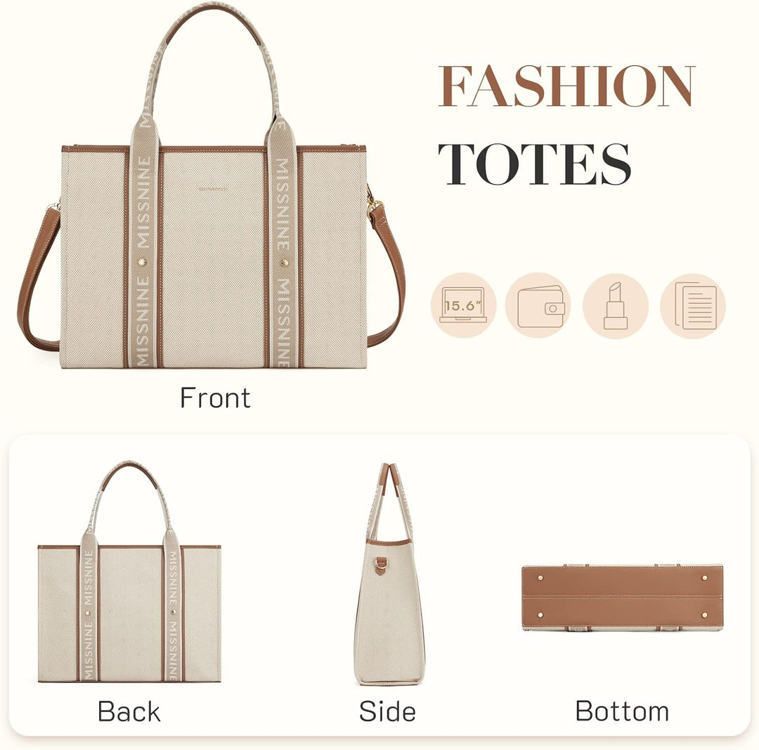 Missnine Tragetasche Canvas-Laptoptasche 15,6 Zoll Handtasche Damen Aktentasche für Damen grosse Kap