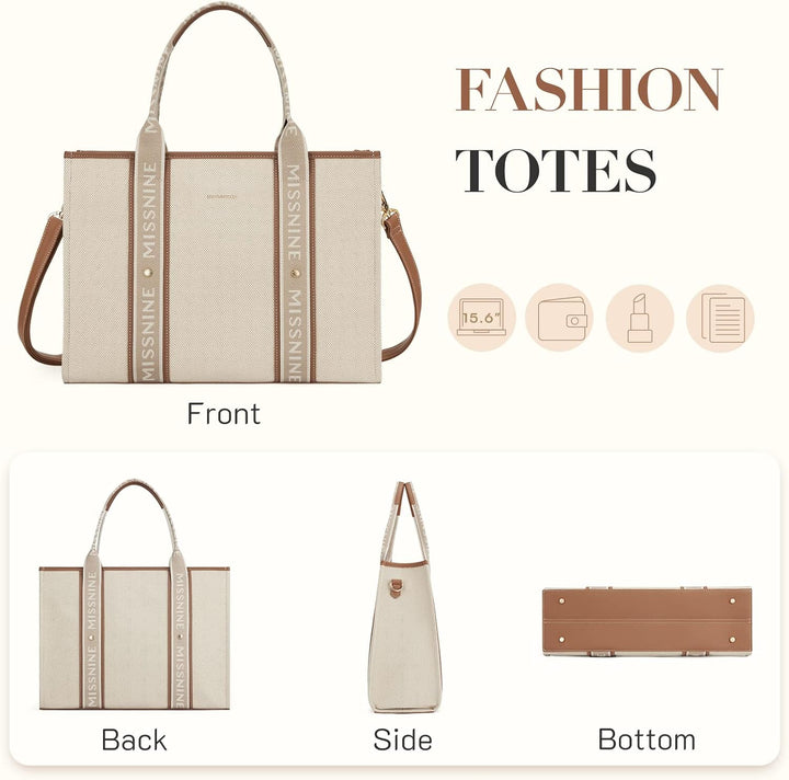 Missnine Tragetasche Canvas-Laptoptasche 15,6 Zoll Handtasche Damen Aktentasche für Damen grosse Kap
