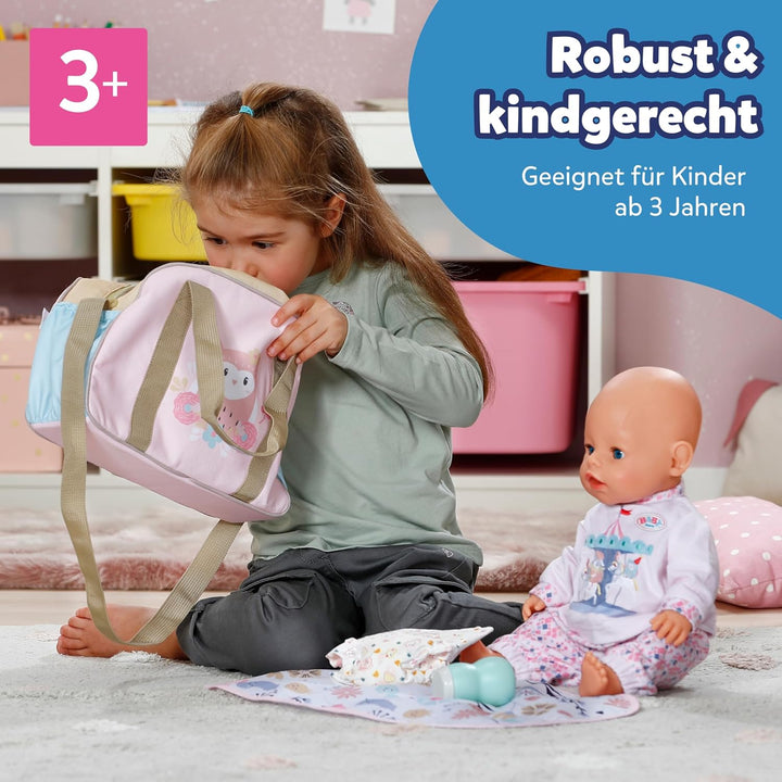 BABY Born Wickeltasche - Puppenwickeltasche mit Blumen-Design - Inkl. Wickelunterlage, Windel & Pude