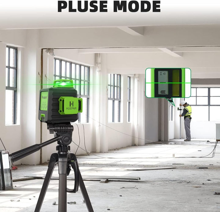 Huepar 3x360 Selbstnivellierender Kreuzlinienlaser, 3D-Grünstrahl, Drei-Ebenen-Nivellier- und Ausric
