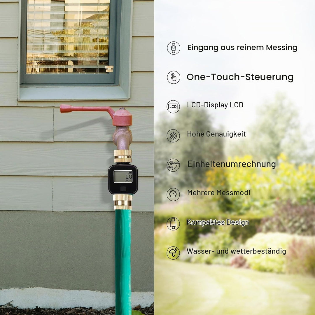 Messing-Wasserdurchflussmesser mit LCD – genaue Gallonen-/Liter-Messung für Poolfüllung, Wohnmobil-T
