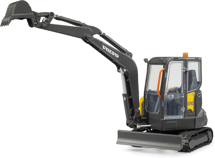 bruder 02465 - Volvo Kompaktbagger ECR40-1:16 Baufahrzeug, Baustelle, Löffelbagger, Arbeiter, Baumas