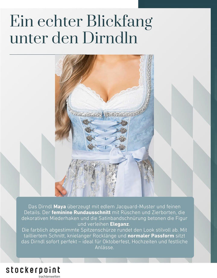Stockerpoint Damen Dirndl Maya Kleid für besondere Anlässe 34 Hellblau, 34 Hellblau