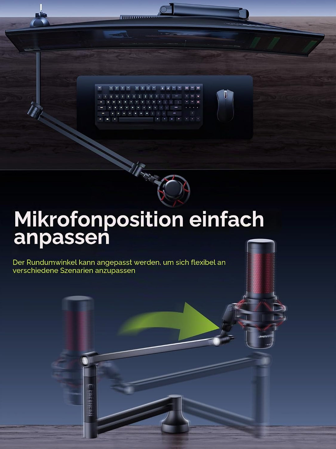 M05 Pro Galgenarm, 360° drehbarer Mikrofonständer mit Tischhalterung, faltbarer Schreibtisch-Mikrofo