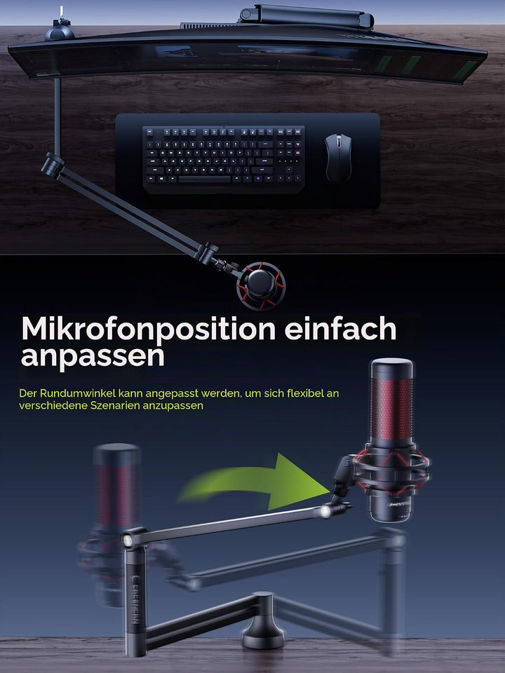 M05 Pro Galgenarm, 360° drehbarer Mikrofonständer mit Tischhalterung, faltbarer Schreibtisch-Mikrofo
