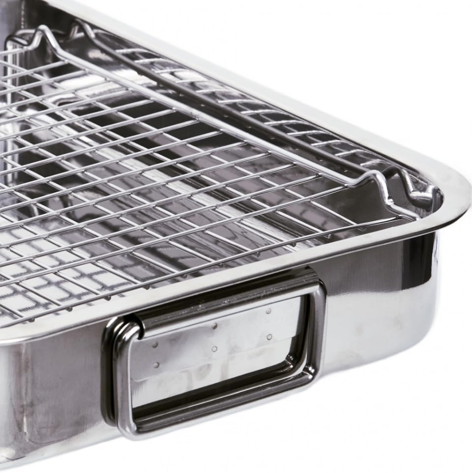 Pott & Flamme Ofenform mit Edelstahl Gitterrost-Einsatz Bräter Auflaufform Länge 25 cm