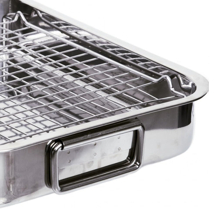 Pott & Flamme Ofenform mit Edelstahl Gitterrost-Einsatz Bräter Auflaufform Länge 25 cm