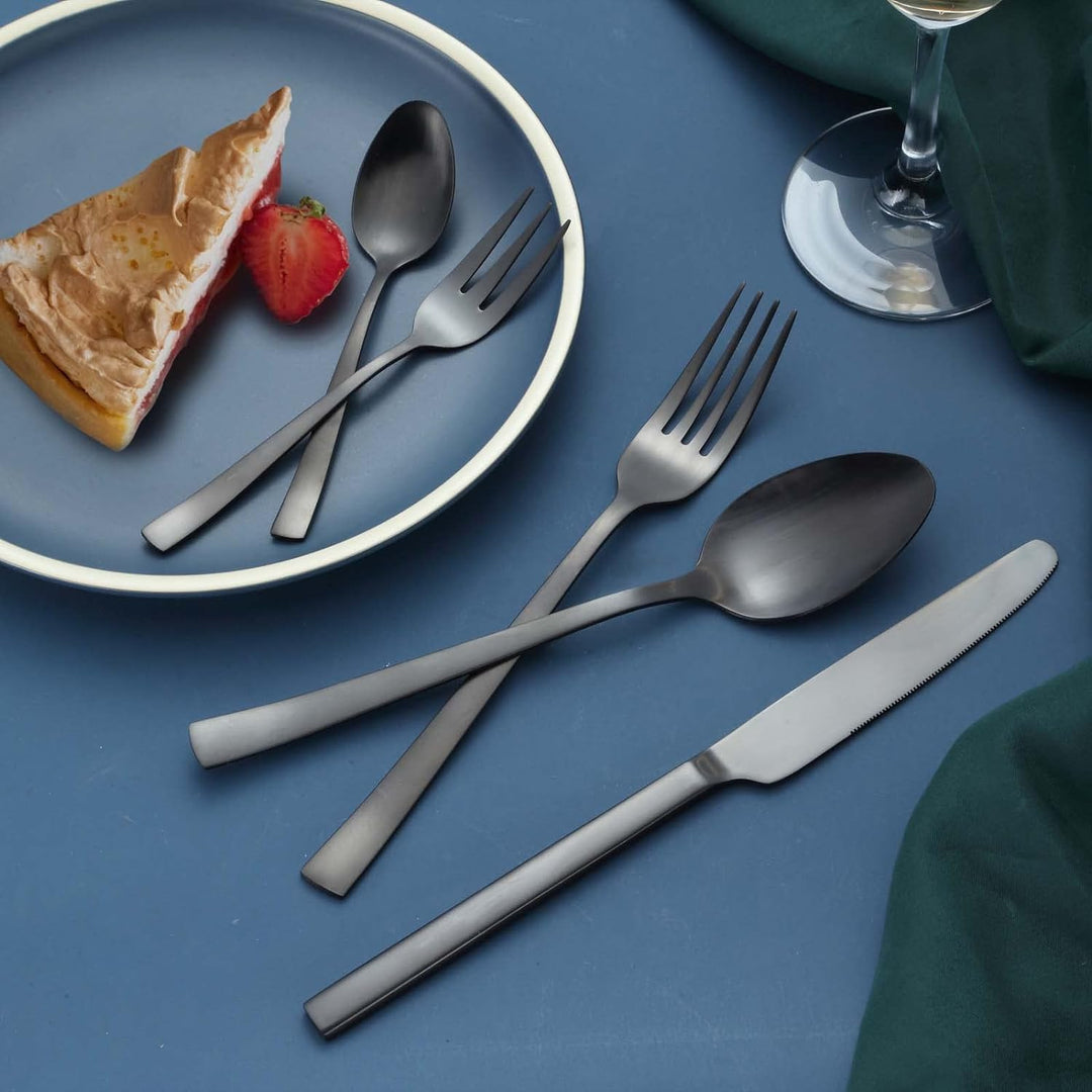 Besteck Set 12 personen, Hunnycook 60-teilig Besteck Schwarz mit Gabeln Löffel Messer, Edelstahl Sch