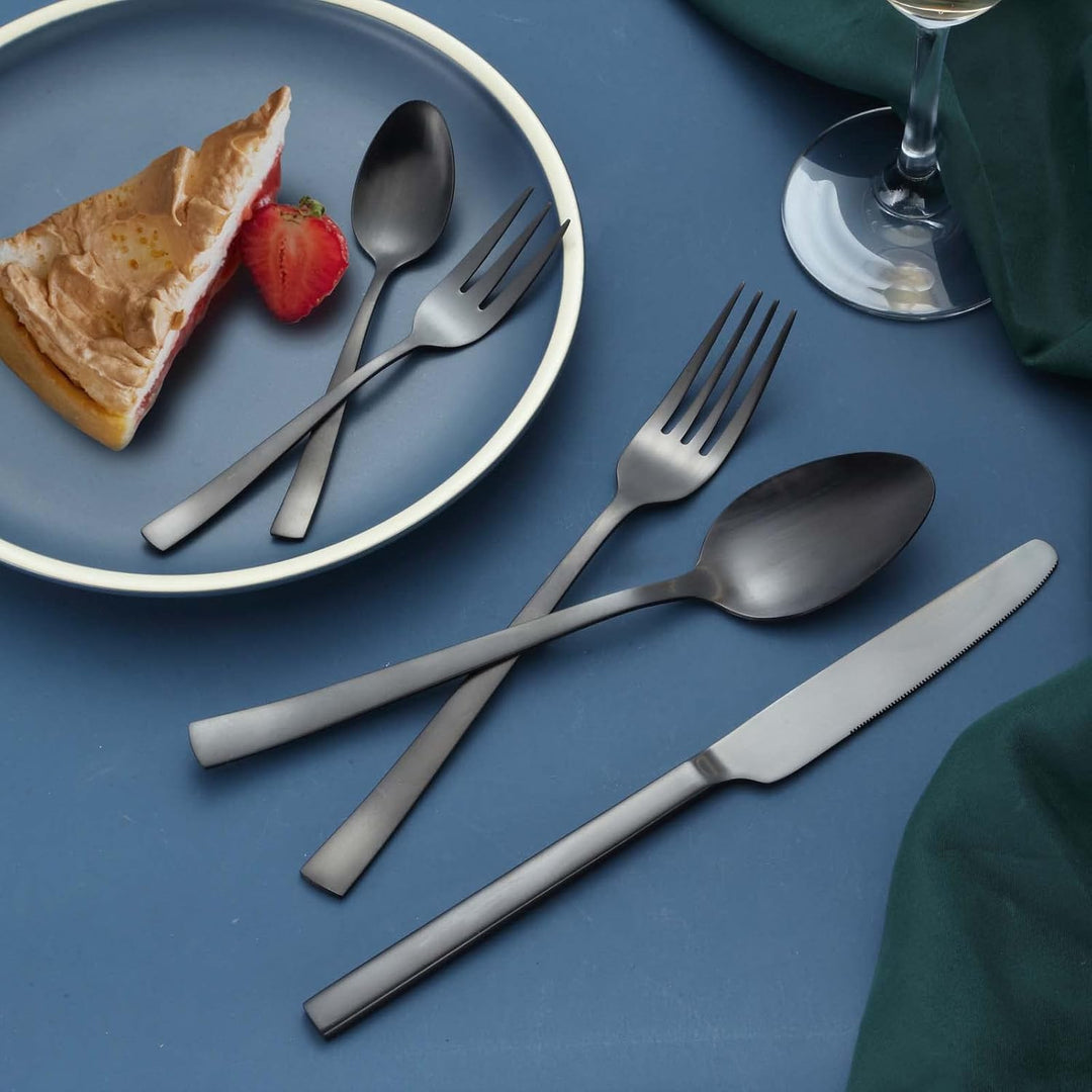 Besteck Set Schwarz, Hunnycook Besteck Set 6 personen, 30-teilig Edelstahl Schwarzes Besteck für Hau