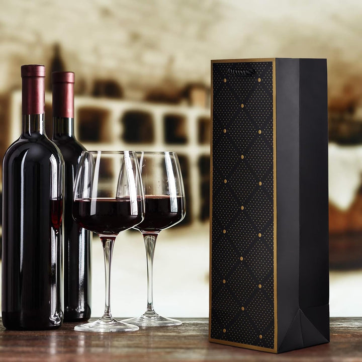 10 Flaschentüten Geschenktüten für Weingeschenke wie Wein Prosecco und Champagner Dunkelblau Gold, D