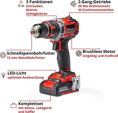 Einhell 4513940 Akku-Schlagbohrschrauber TE-CD 18/50 Li-i BL PowerX-Change(Li-Ion,18V,50Nm,10mminBet