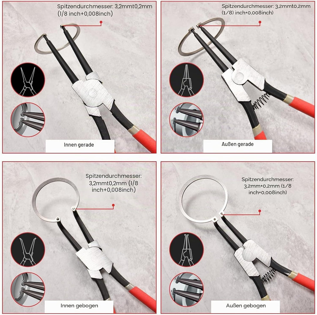 Sprengringzange, 33 cm, robuste Innen-Sicherungsringzange, gerade Backenspitze, Durchmesser 0,2 cm,