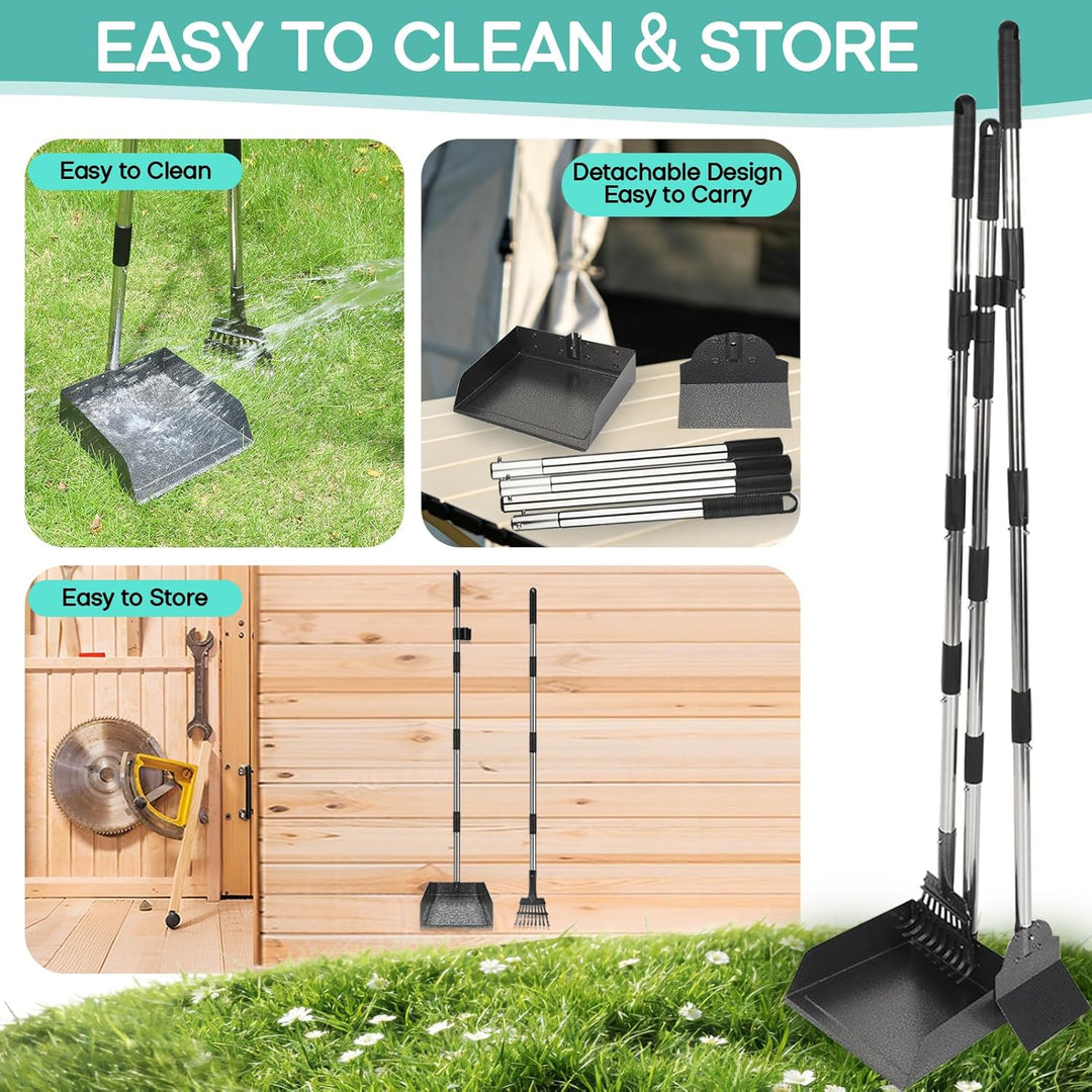 Hundekotschaufel, Dog Poop Scooper für Hundekot mit Verstellbarem Langem Griff, Kotschaufel aus Meta