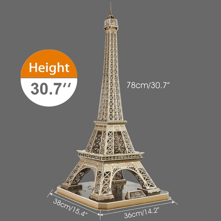 CubicFun 3D Puzzles Frankreich LED Tour Eiffel Architektur Modellbausätze für Erwachsene, DIY Paperc