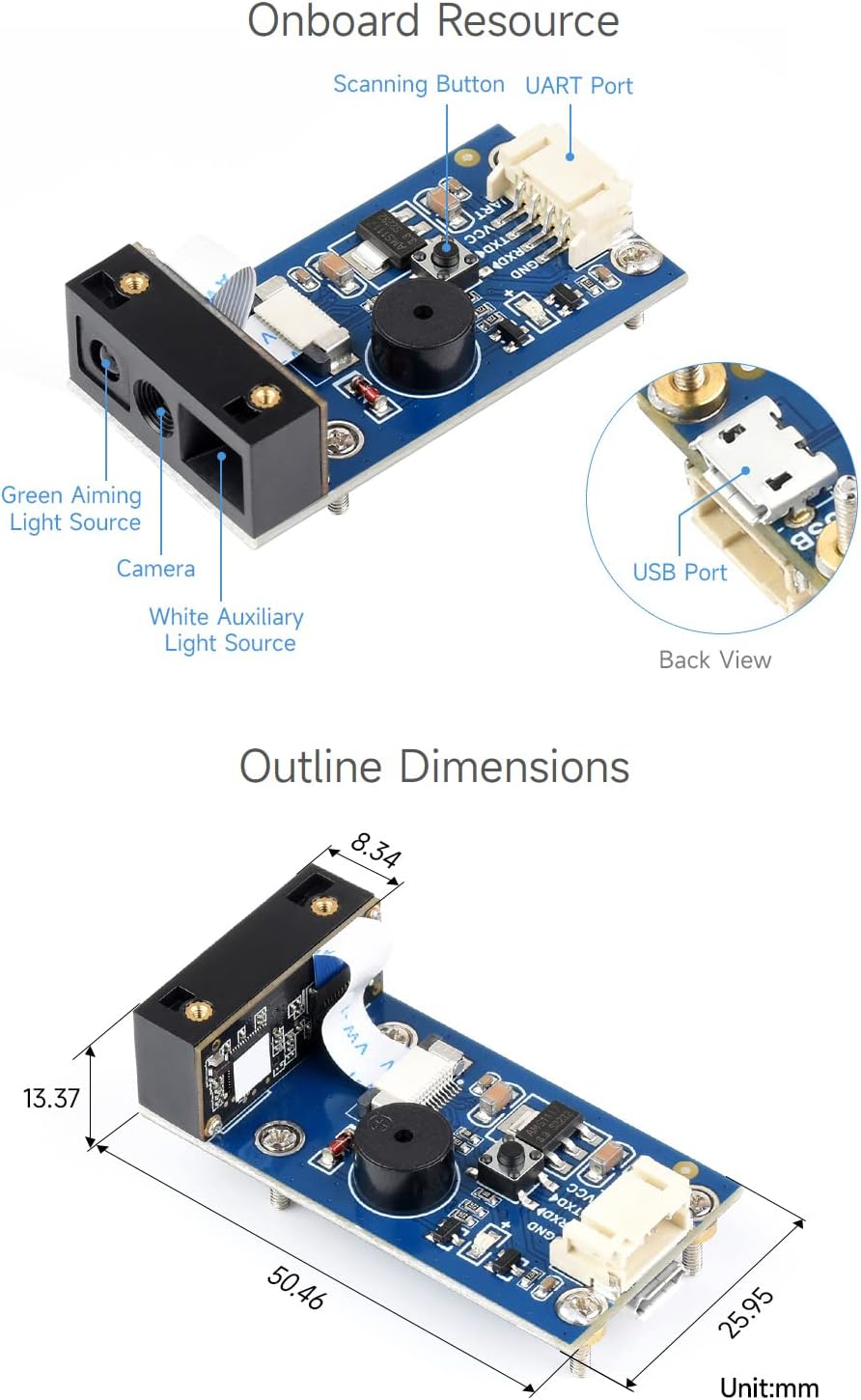 Waveshare 2D Codes Scanner Module (C), Supports High Accuracy Barcode Scanning, Barcode/QR Code Read