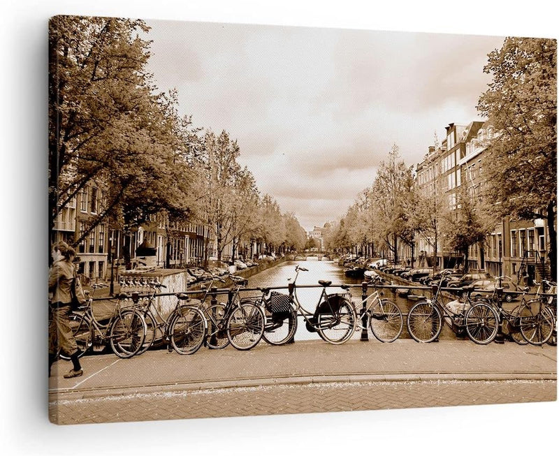 Bilder auf Leinwand Kanal Fahrräder Amsterdam Zentrum Leinwandbild 70x50cm Wandbilder Dekoration Woh