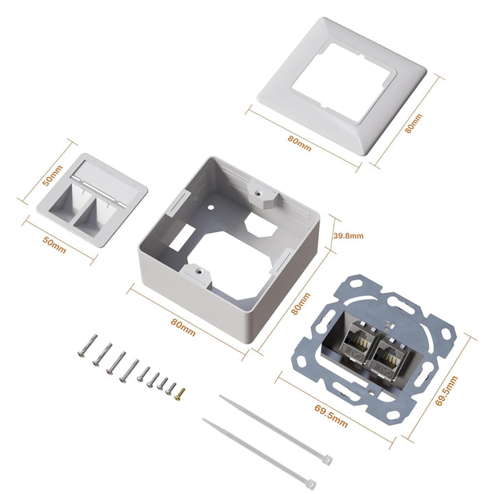maintec CAT8.1 Universal Netzwerkdose, 40 Gbit/s Ethernet, Aufputz oder Unterputz, 2x RJ45 Keystone
